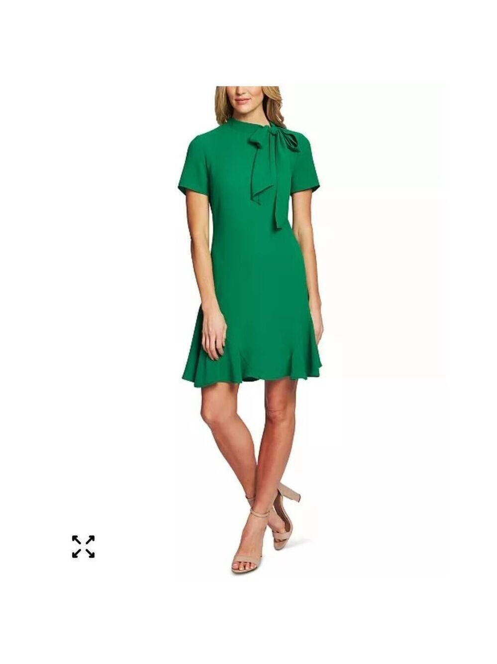 NWOT CeCe Green Bow Neck Short Sleeve Fit & Flare Dress Sz 6